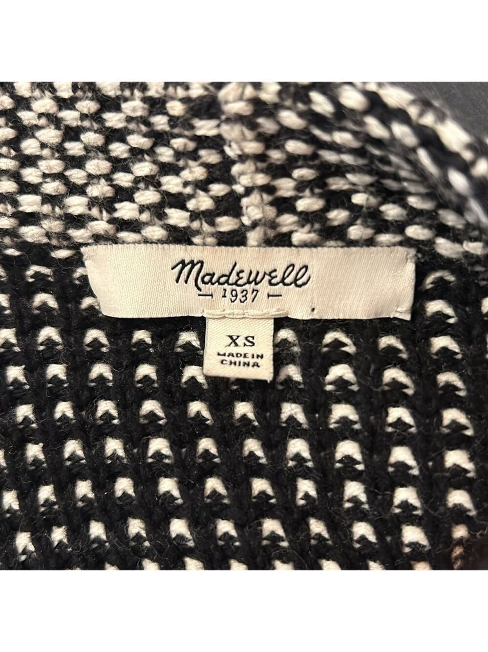Madewell Black and White Knit Cocoon Open Front Cardigan Size XS - Picture 5 of 6